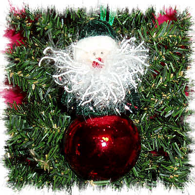 FUZZY GREEN-RED SANTA ORNAMENT