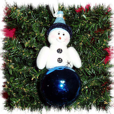 BLUE, FLEECE SNOWMAN ORNAMENT