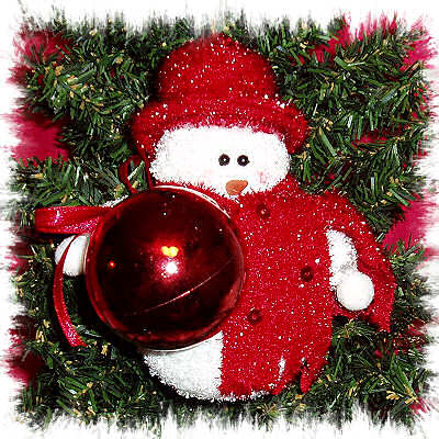RED, PLUSH SNOWMAN ORNAMENT