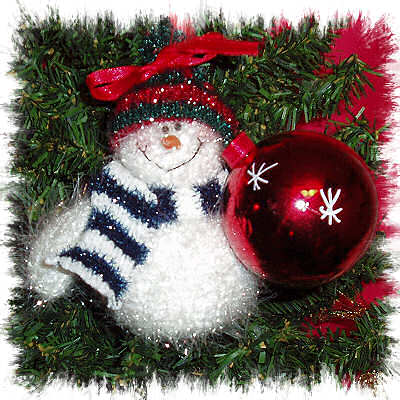 FULL-BODIED, FUZZY RED SNOWMAN ORNAMENT