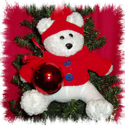 RED AND WHITE TEDDY BEAR ORNAMENT