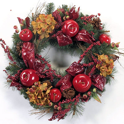 MIXED PINE WREATH W/ APPLES & PINECONES (WHOLESALE)